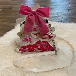 Betsey Johnson pink and white Christmas tree purse
